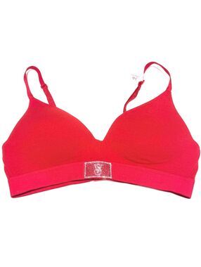 Victoria's Secret Pink Red Wireless Lightly T Shirt Bra Rhinestone Logo 34B